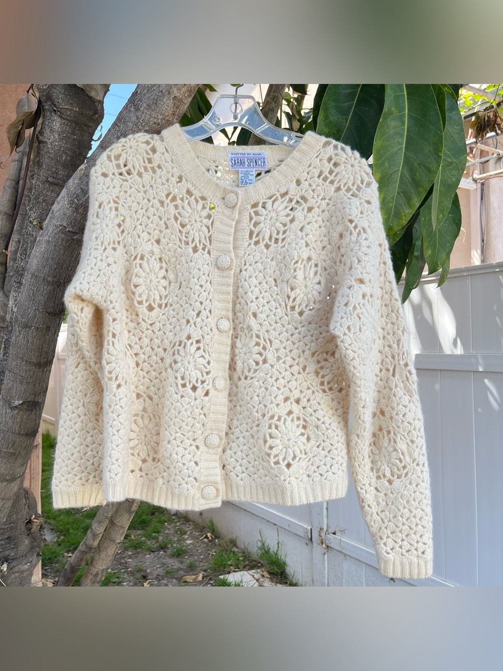 Vintage Sarah Spencer Lambswool Angora Knit Cardigan in Cream / Ivory .